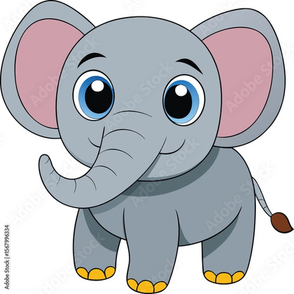 Fototapeta 3D Cartoon Elephant with Wide Eyes on White Background – Cute Animal Character Illustration