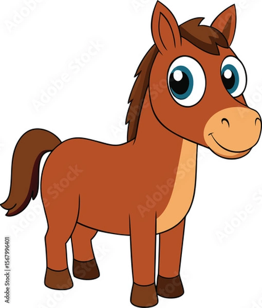 Fototapeta 3D Cartoon Horse with Wide Eyes on White Background – Cute Animal Character Render