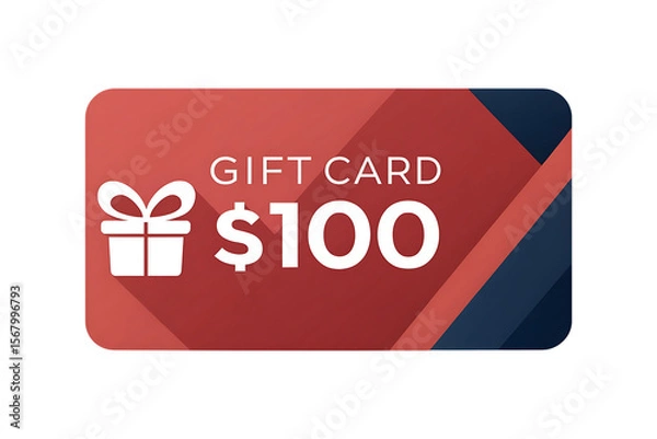 Obraz Red gift card with white gift icon and one hundred dollar value isolated on transparent background
