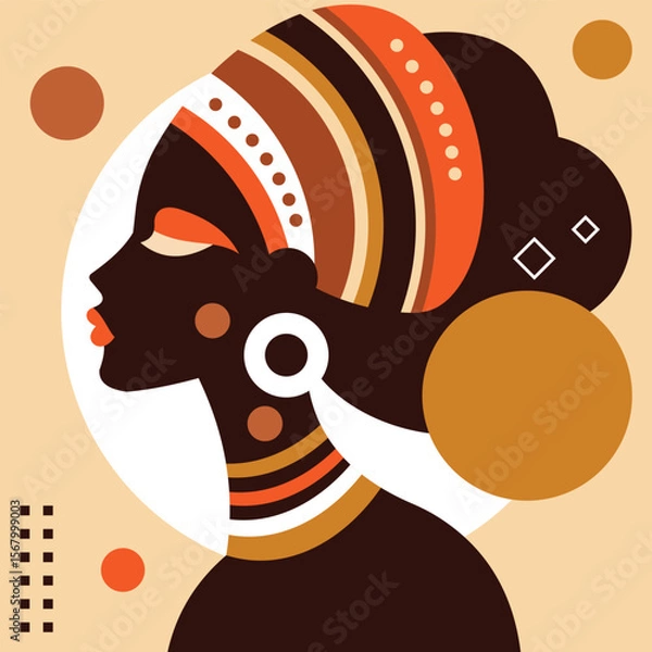 Fototapeta Tribal Radiance, Afro Woman in Profile with Ethnic Patterns