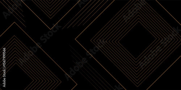 Fototapeta Minimalist black background with elegant thin gold geometric line pattern forming diamond shapes.