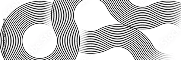 Fototapeta Modern black abstract horizontal banner background with glowing geometric lines. Suitable for covers, brochures, presentations, pamphlets. vector.