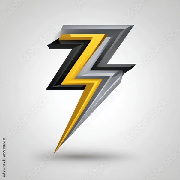 Fototapeta Sharp 3d lightning bolt symbol with yellow and gray isolated on white background