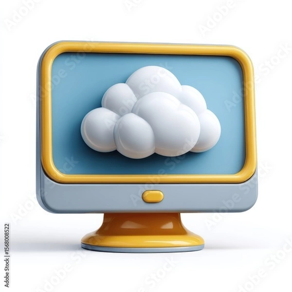 Fototapeta Stylized 3d cloud computing icon on a monitor isolated on white background