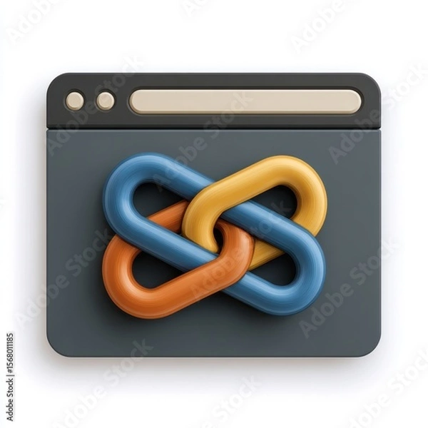 Fototapeta Interconnected chain links inside a browser window isolated on white background