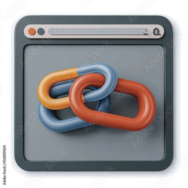 Fototapeta Interconnected chain links on a digital interface isolated on white background