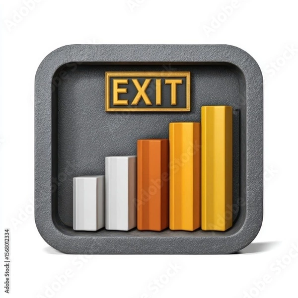 Fototapeta Exit sign above rising bar graph isolated on white background