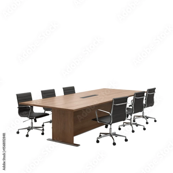 Obraz Modern conference table with black chairs arranged in a meeting setup isolates on a transparent background