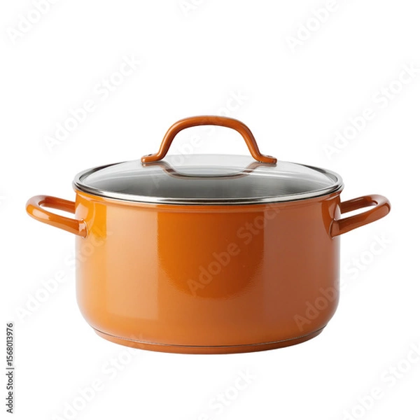 Obraz Bright orange cooking pot with a glass lid isolates on a transparent background
