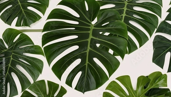 Fototapeta Beautiful monstera leaves creating a vibrant green display.