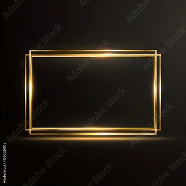 Obraz Gold Vintage Frame PNG | Shiny Glowing Luxury Rectangle Border with Shadows Isolated