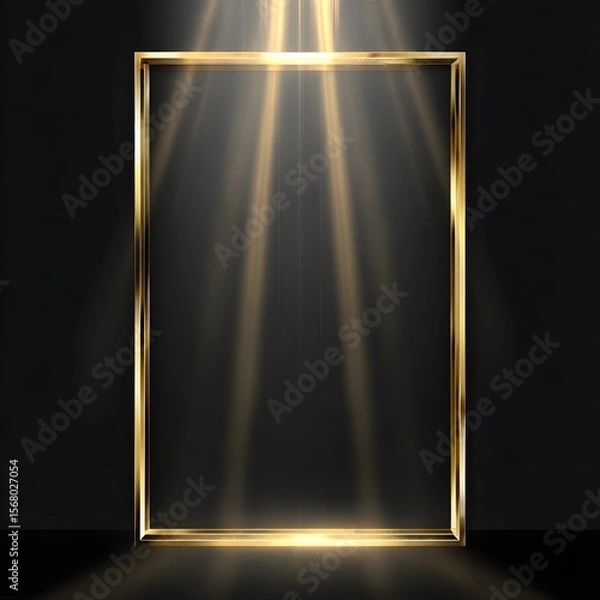 Obraz Gold Vintage Frame PNG | Shiny Glowing Luxury Rectangle Border with Shadows Isolated
