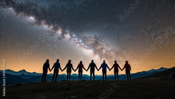 Fototapeta A powerful image of friendship under the vast universe.