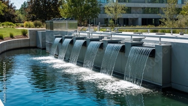 Fototapeta Stylish water feature showcasing flowing streams in nature.