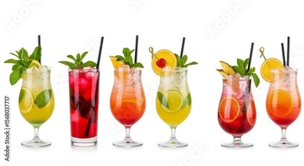 Fototapeta Cool Off with a Sweet Summer Cocktail: Refreshing Mojitos and Blue Lagoons to Enjoy Over Ice