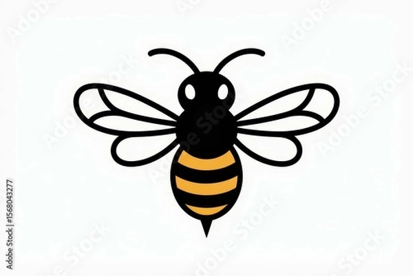 Fototapeta simple drawing of a small honey bee, bee isolated on white background isolated, white background