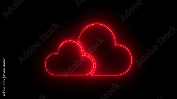 Fototapeta Red Neon Cloud Shapes on Black Background clouds