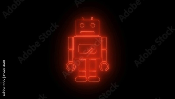Fototapeta Red Neon Robot Illustration on Black Background glowing