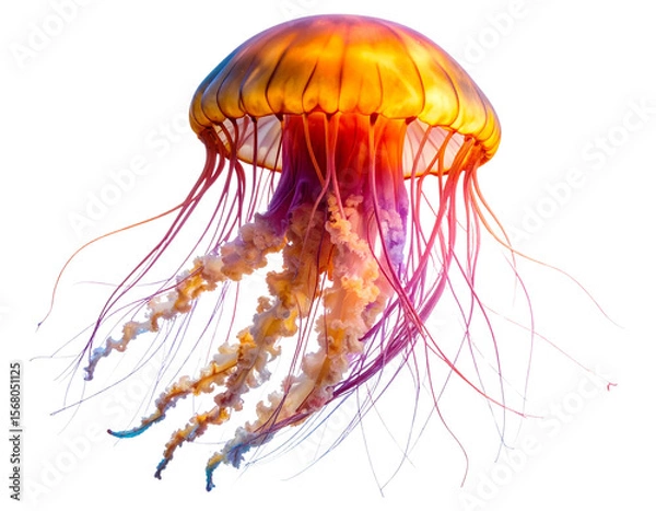 Fototapeta Colorful Jellyfish Underwater Marine Life Isolated on Transparent Background PNG