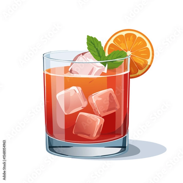 Obraz Illustration of a Negroni Cocktail with Ice and Orange Slice