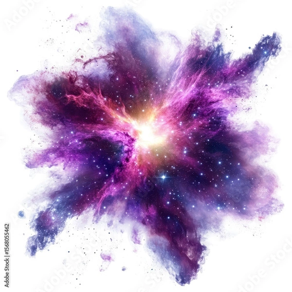 Fototapeta Purple explosion with galactic nebula colors, dynamic purple explosion with hues of galactic nebula colors, isolated on transparent background