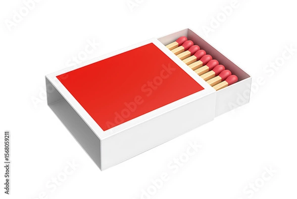 Fototapeta Minimalist 3D Matchbox with Red Cover Isolated on a Transparent Background