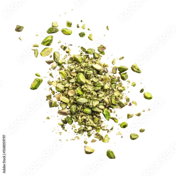 Fototapeta pistachio piece crushed, Crushed pistachio piece scattered on a surface, isolated on transparent background