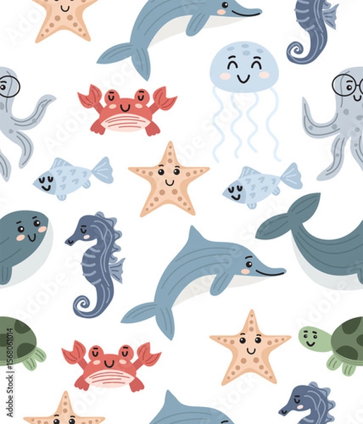 Obraz Sea world pattern on white background.