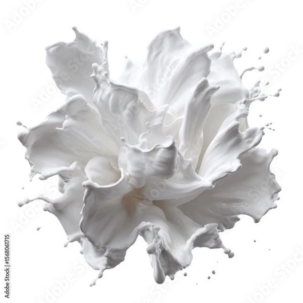Fototapeta Beautiful artistic flower made of smooth white liquid splashes on a bright white background