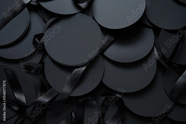 Obraz Detailed Color Picture of Pyramid of Circular Pieces of Black Paper and Ribbon