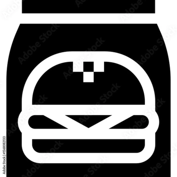Fototapeta Minimalist line icon of a burger, symbolizing fast food, quick meal, and casual dining. Ideal for restaurant menus, food delivery apps, culinary content, street food promotions, and UI UX design. Full