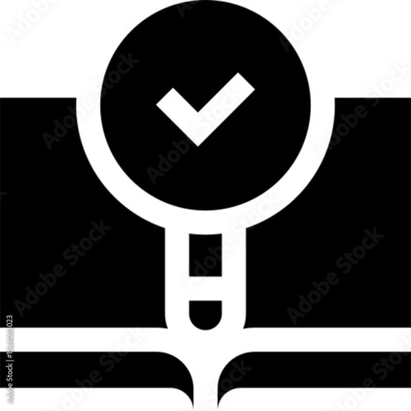 Fototapeta A clean and modern vector icon of research, featuring a magnifying glass over a document in minimal line art style. Ideal for academic content, business analytics, data science, search functions, educ