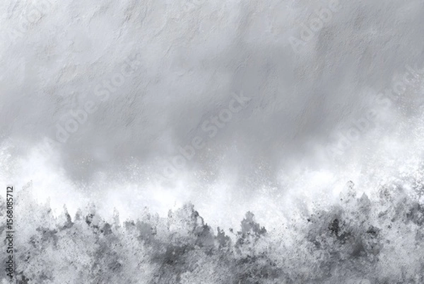 Fototapeta A grey and white painting of a stormy sea with a lot of white splashes