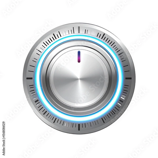 Obraz Metallic control knob with glowing blue ring