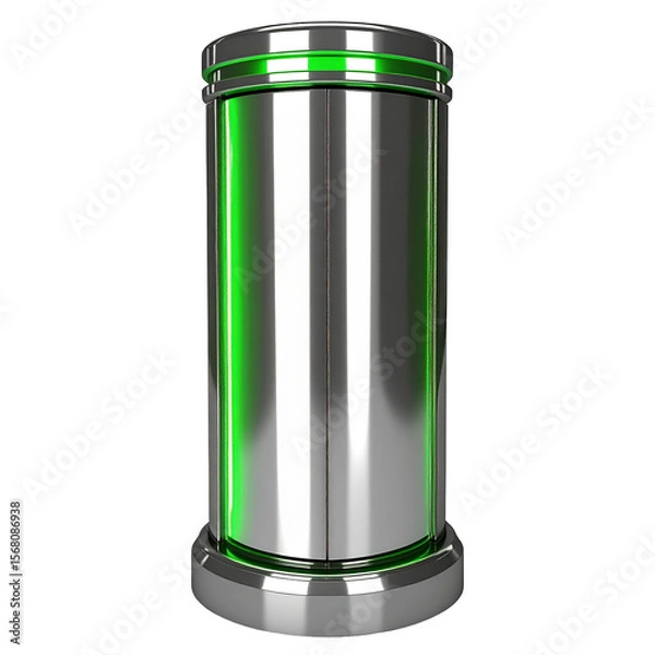 Obraz Metallic cylinder with glowing green light modern technology concept