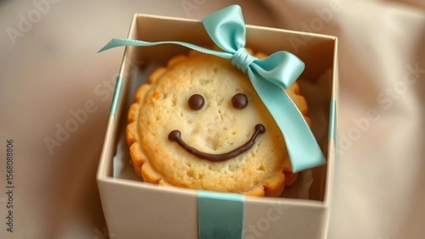 Fototapeta A smiling cookie is presented in a gift box