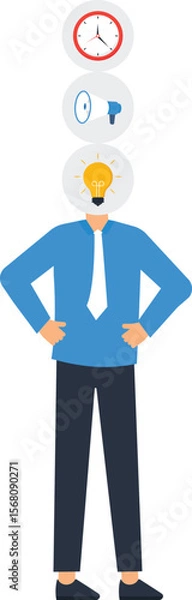 Fototapeta Business Idea Time Management and Marketing Strategy Concept Illustration with Businessman and Icons for Productivity and Growth