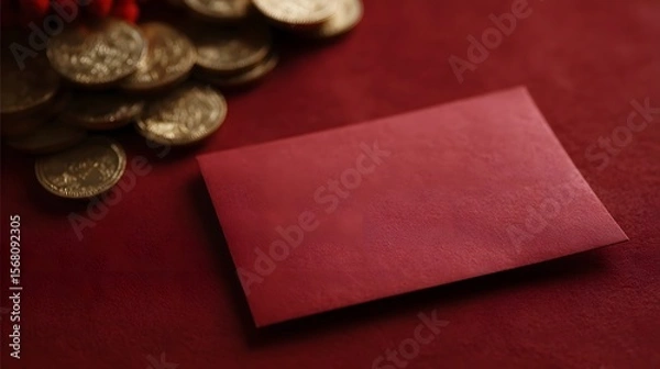 Fototapeta Red envelope and gold coins for Lunar New Year