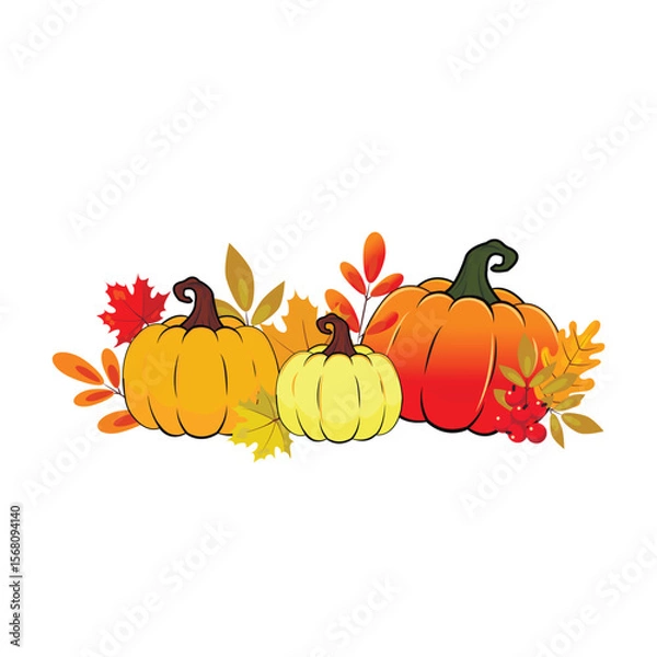 Obraz autumn composition with pumpkins, autumn leaves and berries