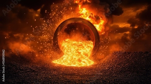 Obraz Molten Metal Pouring: A Fiery Industrial Spectacle