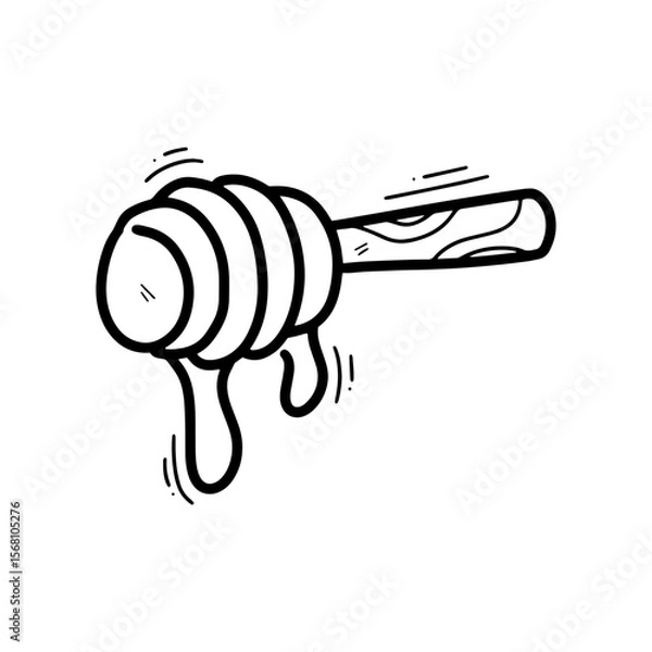 Fototapeta Hand Drawn Wooden Honey Dipper Illustration. Doodle Vector. Isolated on White Background - EPS 10 Vector
