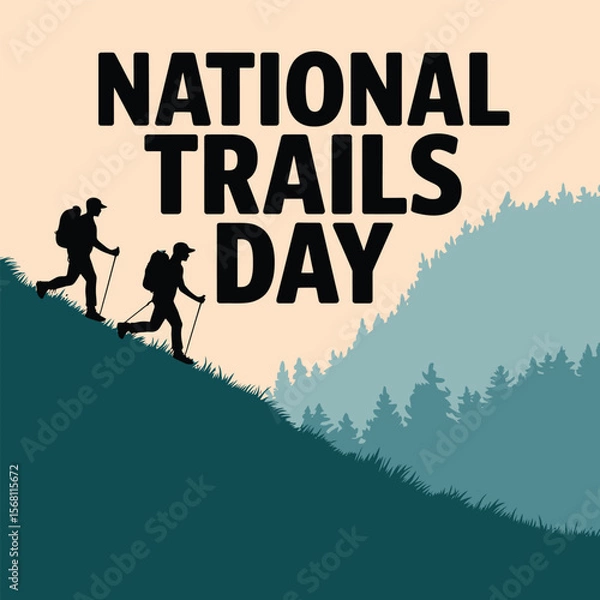 Obraz National trails day hikers ascend a scenic mountain