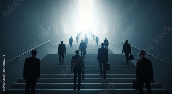Obraz business people ascending illuminated stairs towards a bright future and success