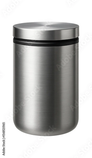 Obraz A sleek, brushed aluminum measuring container with a locking lid, perfect for keeping flour fresh in a minimalist kitchen.