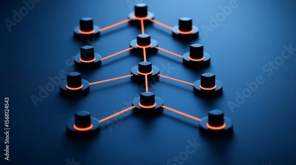 Fototapeta Symbolize of organization chart. Abstract network with glowing nodes and connections on a dark background.