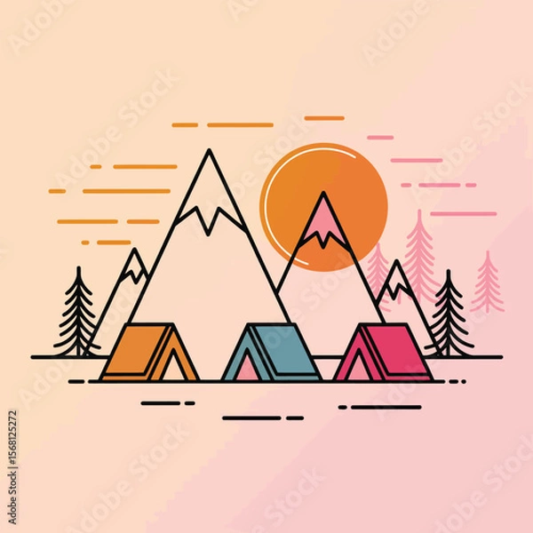 Obraz Colorful tents set against majestic mountains at sunset