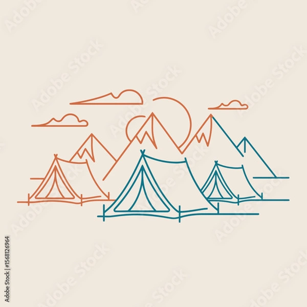 Obraz Tents pitched in a mountain landscape under the sun