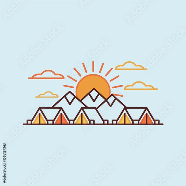 Obraz Sunrise over a mountain campsite with tents