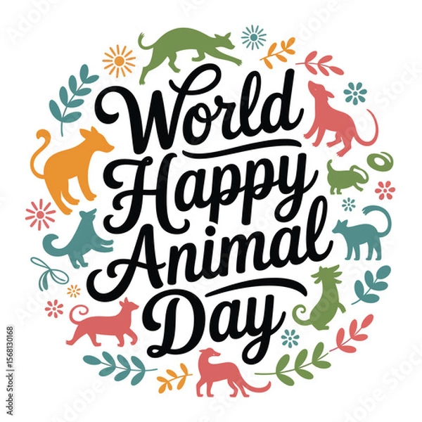 Obraz World happy animal day illustration with colorful animals