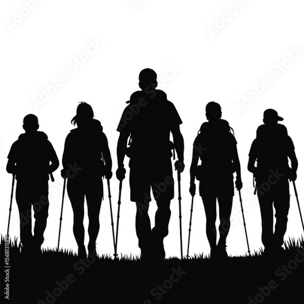 Obraz A group of hikers walks forward together